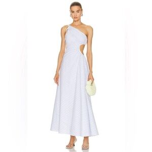 Staud Jayla Dress in Mist Stripe Blue & White/ Size 12